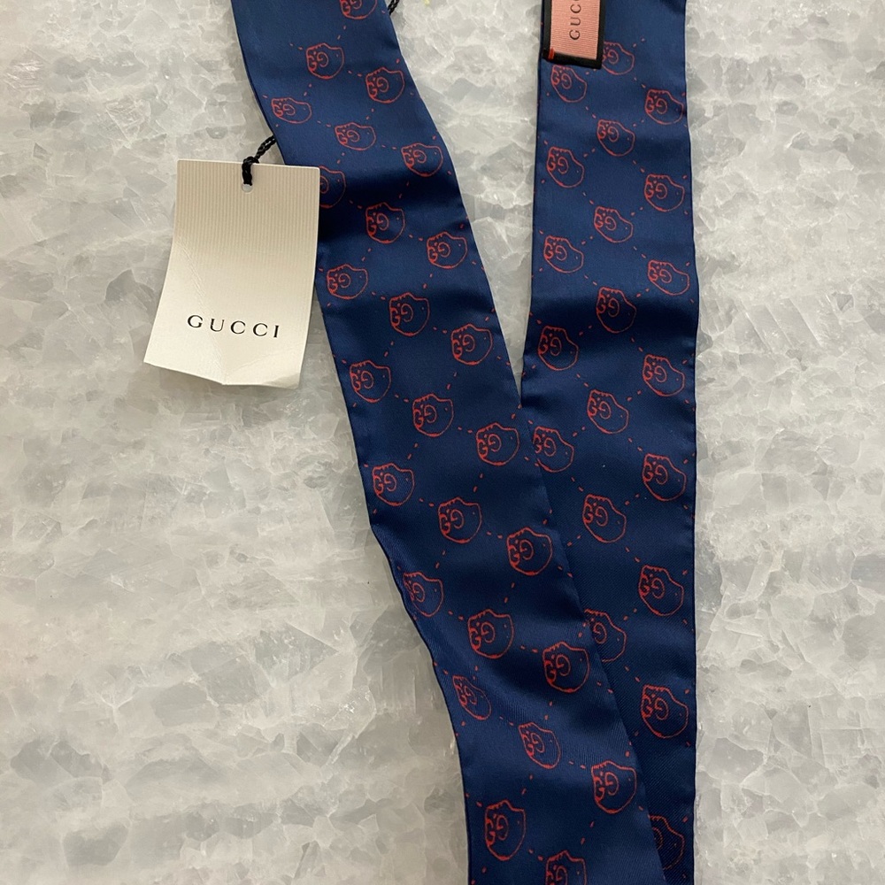 New Gucci GG silk Neck Bow Navy Skull